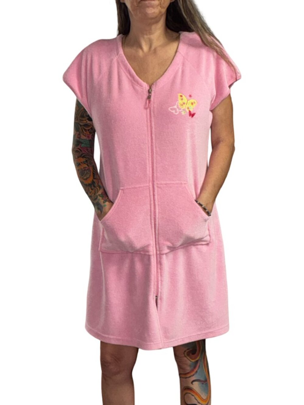 Sz.XL*Adonna*Pink Terry-Cloth Full-Zipper Robe or Cover-Up